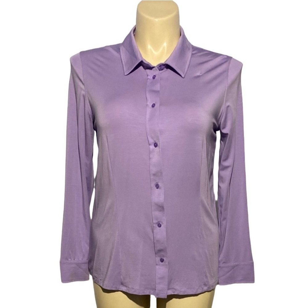 Madeleine‎ Shirt 14 Lavender Purple Button Super Soft Long Sl Career Casual